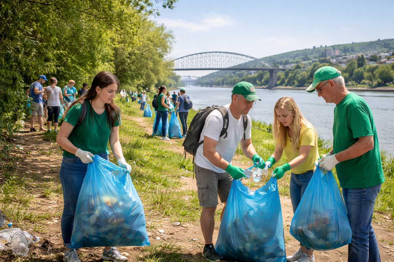 Acțiune de ecologizare pe malul Dunării la Cernavodă, voluntari strâng deșeuri
