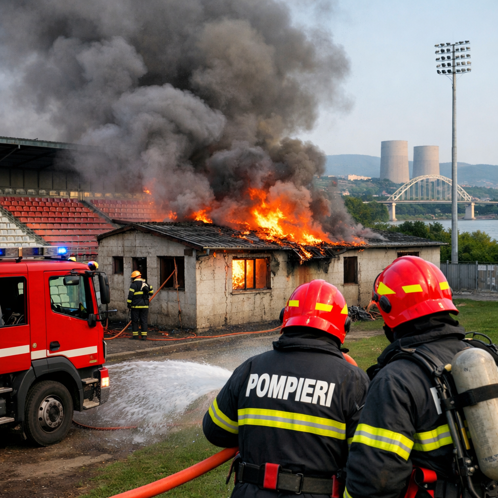 Incendiu la stadionul din Cernavodă – intervenție pompieri la vestiare